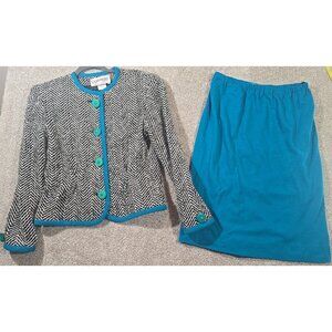 Vtg Castleberry 2 Pc Skirt Suit Chevron Wool Blend Blazer USA Made Lined Women 8